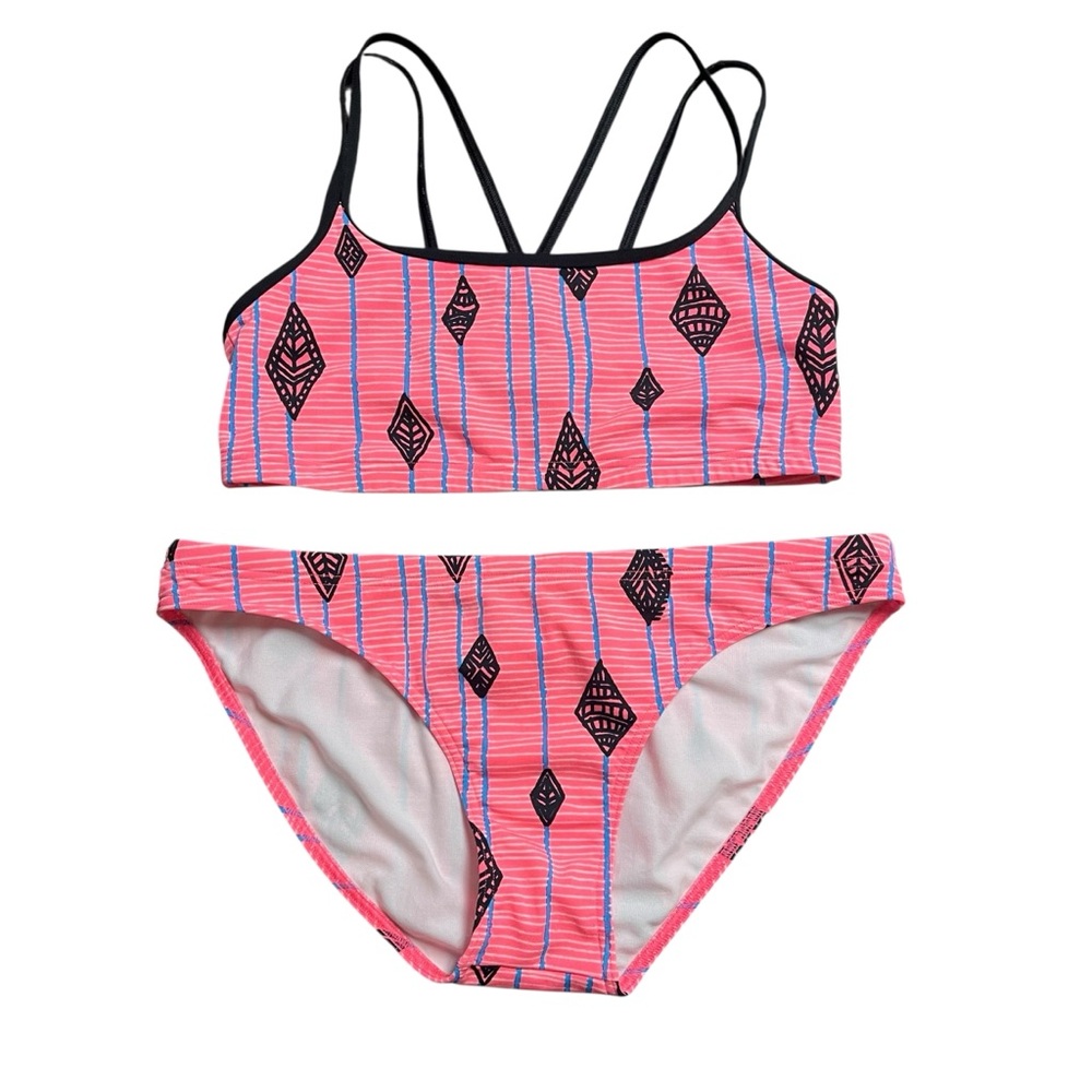 Funkita Geometric Pink and Black Bikini with‎ Cross-Back Straps